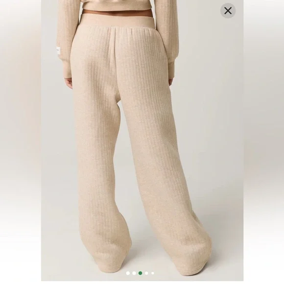 Offline by Aerie Ribbed Wide Leg Lounge Pants Beige Soft Cozy XS Quilted - Picture 3 of 10